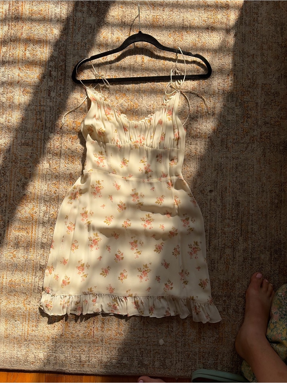 Reformation Cream Mini Dress with Pink Floral Print